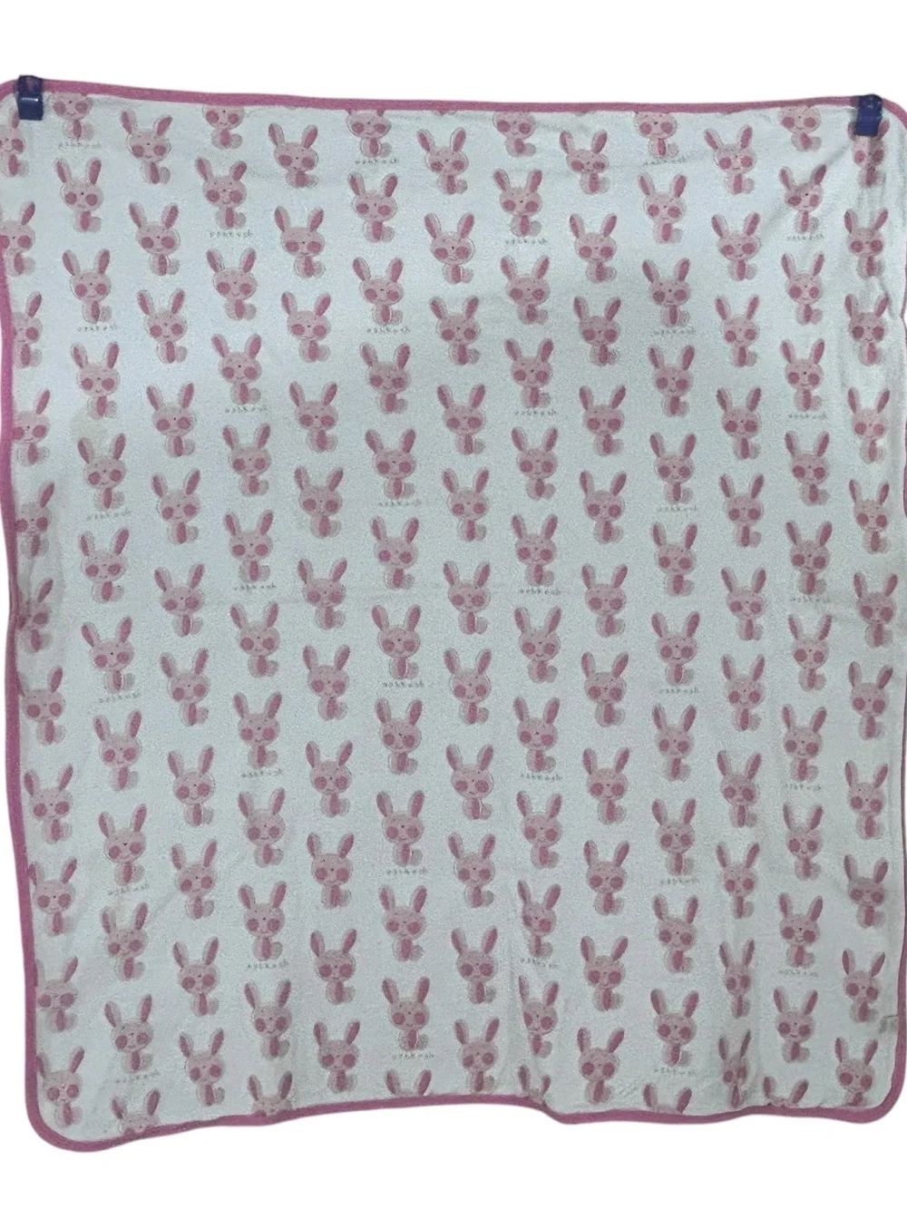 OshKosh Pink “Hop” Bunny cotton baby blanket Reversible